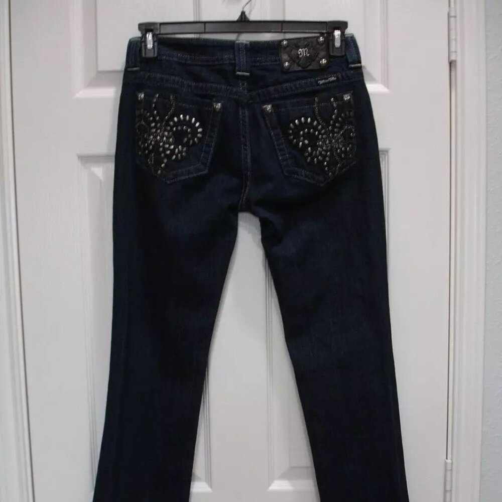 MISS ME Denim Women's Bling Fleur Rhinestones Low Rise Straight Jeans Size 29